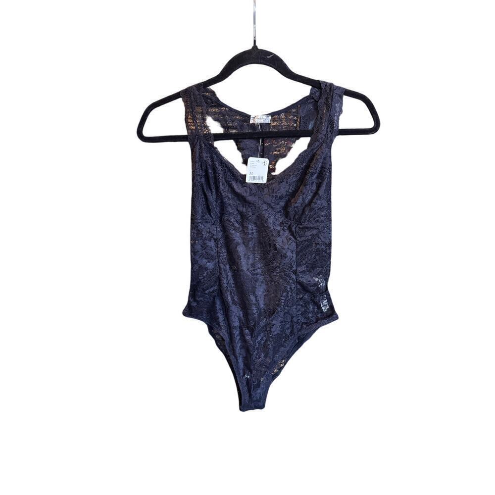 Intimately Free People Black Lace Racerback Bodysuit Women’s Size Medium NWT